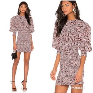 Rebecca Minkoff Tabby Puff Sleeve Mini Dress Smocked Floral Print Red Small $248